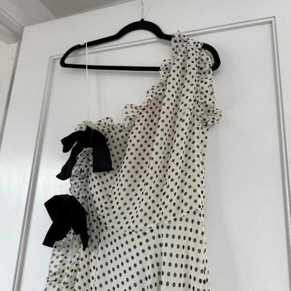 NWT Marianna Senchina Asymmetric Chiffon Midi Dress White/Black Polka Dot Sz S - Picture 4 of 10
